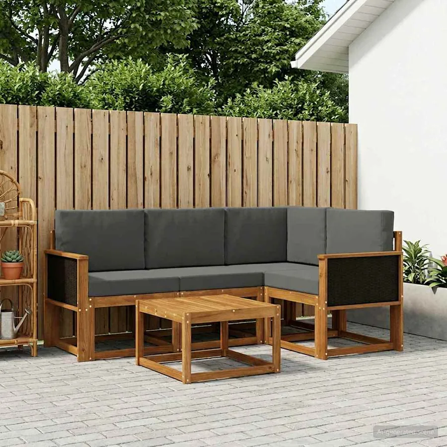 Ensemble de canapés d'extérieur 5 pcs Naturel et Anthracite