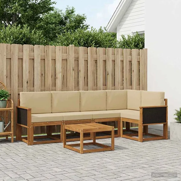 Ensemble de canapés d'extérieur 6 pcs Naturel et Beige