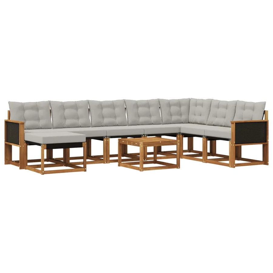 Ensemble de canapés d'extérieur 9 pcs Naturel et Gris clair - 2