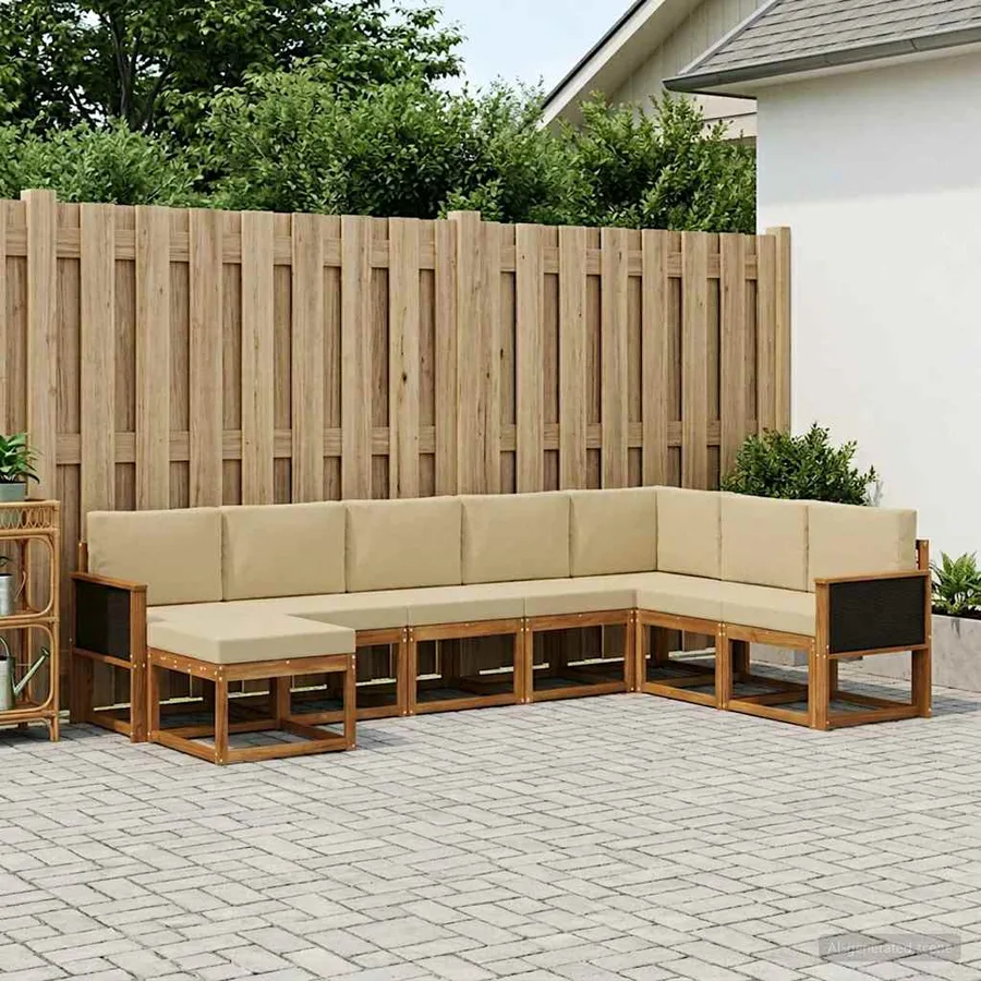 Ensemble de canapés d'extérieur 8 pcs Naturel et Beige - 3