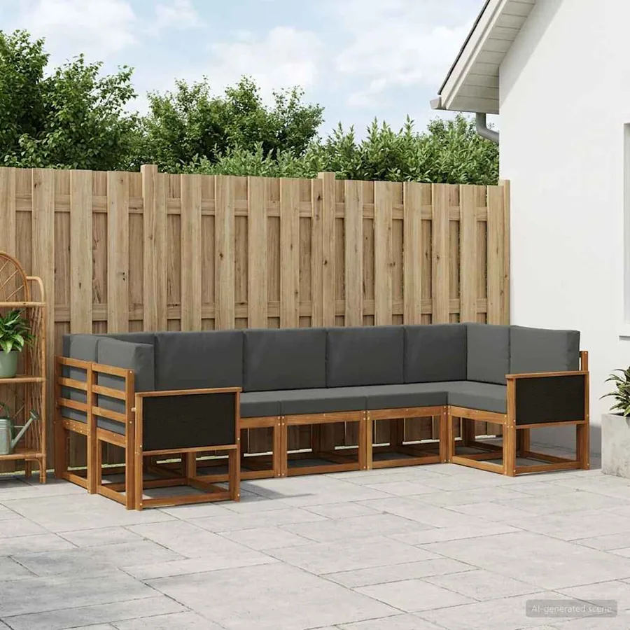 Ensemble de canapés d'extérieur 7 pc Naturel et Anthracite