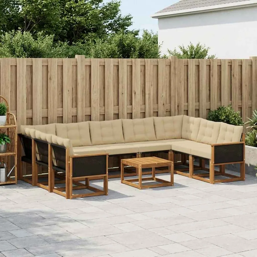 Ensemble de canapés d'extérieur 10 pcs Naturel et Beige