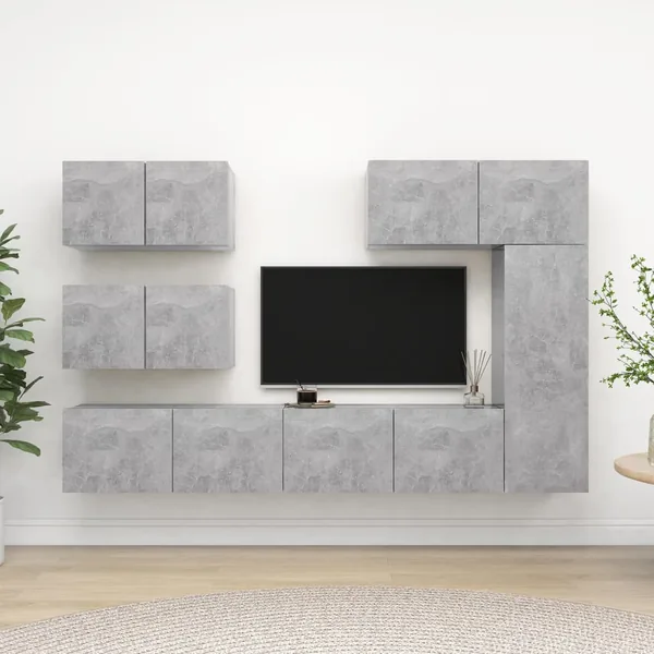 Ensemble de meubles TV 6 pcs Gris béton Bois d'ingénierie