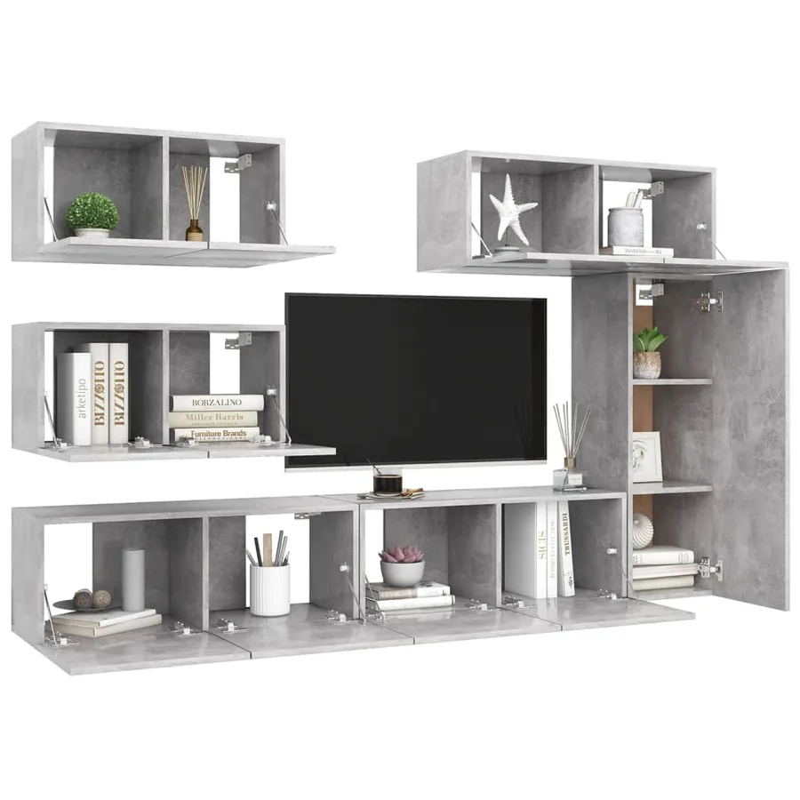 Ensemble de meubles TV 6 pcs Gris béton Bois d'ingénierie - 3