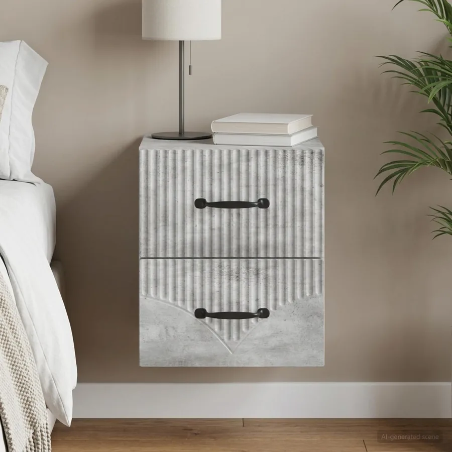 Cabinet de chevet mural Gris béton 34,5 x 33 x 40 cm