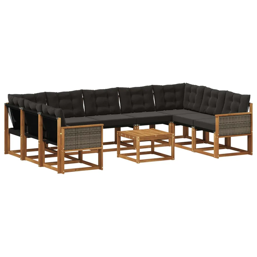Ensemble de canapés d'extérieur 10 pcs Naturel et noir - 2
