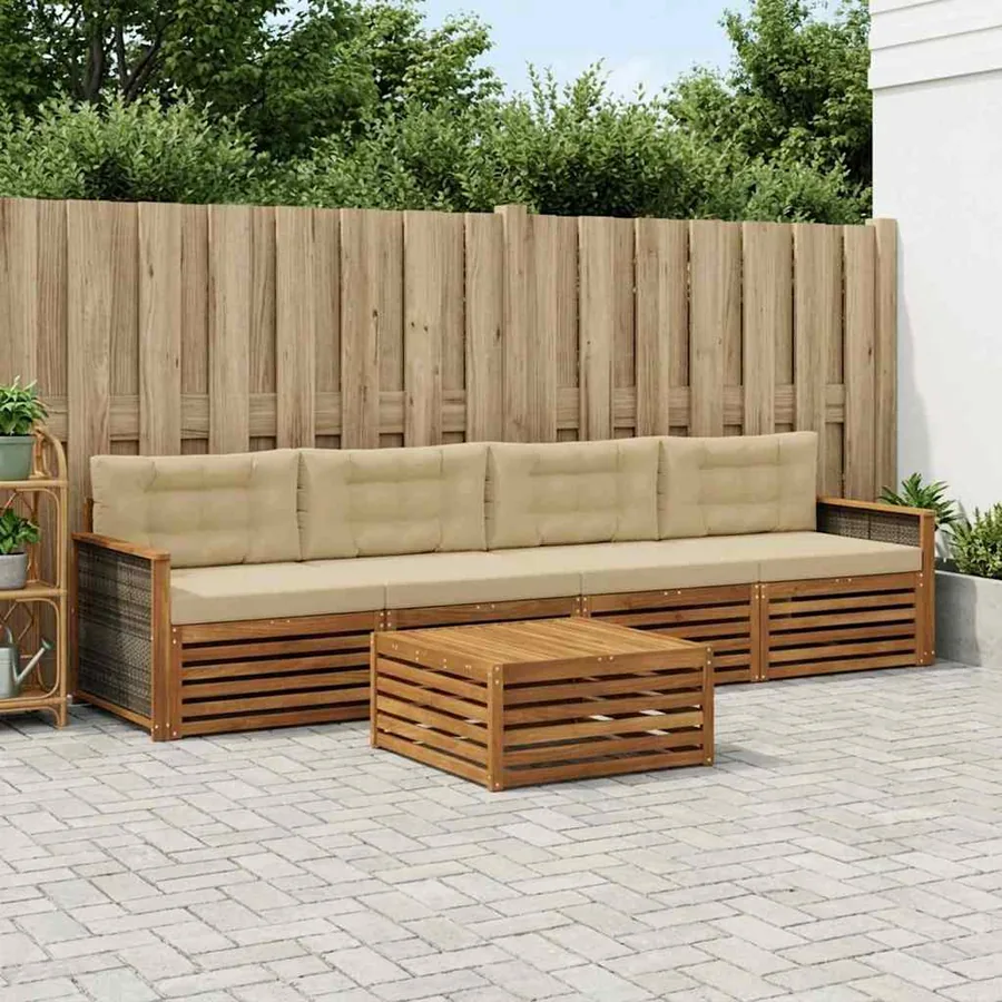 Ensemble de canapés d'extérieur 5 pcs Naturel et Beige