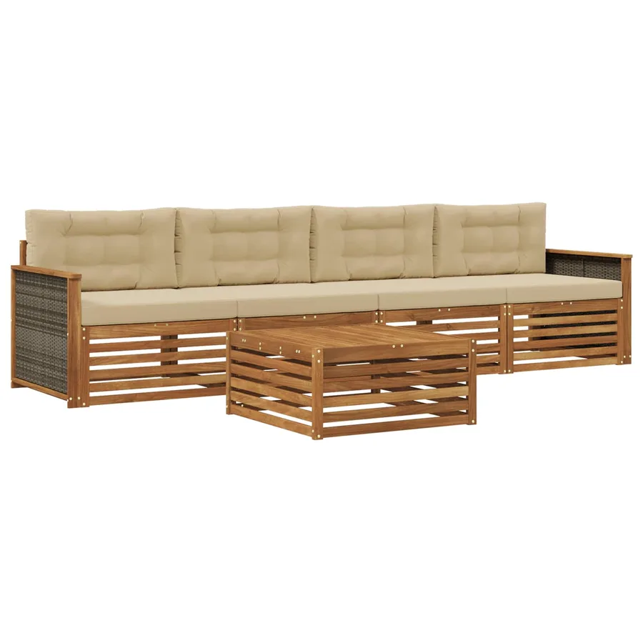 Ensemble de canapés d'extérieur 5 pcs Naturel et Beige - 2