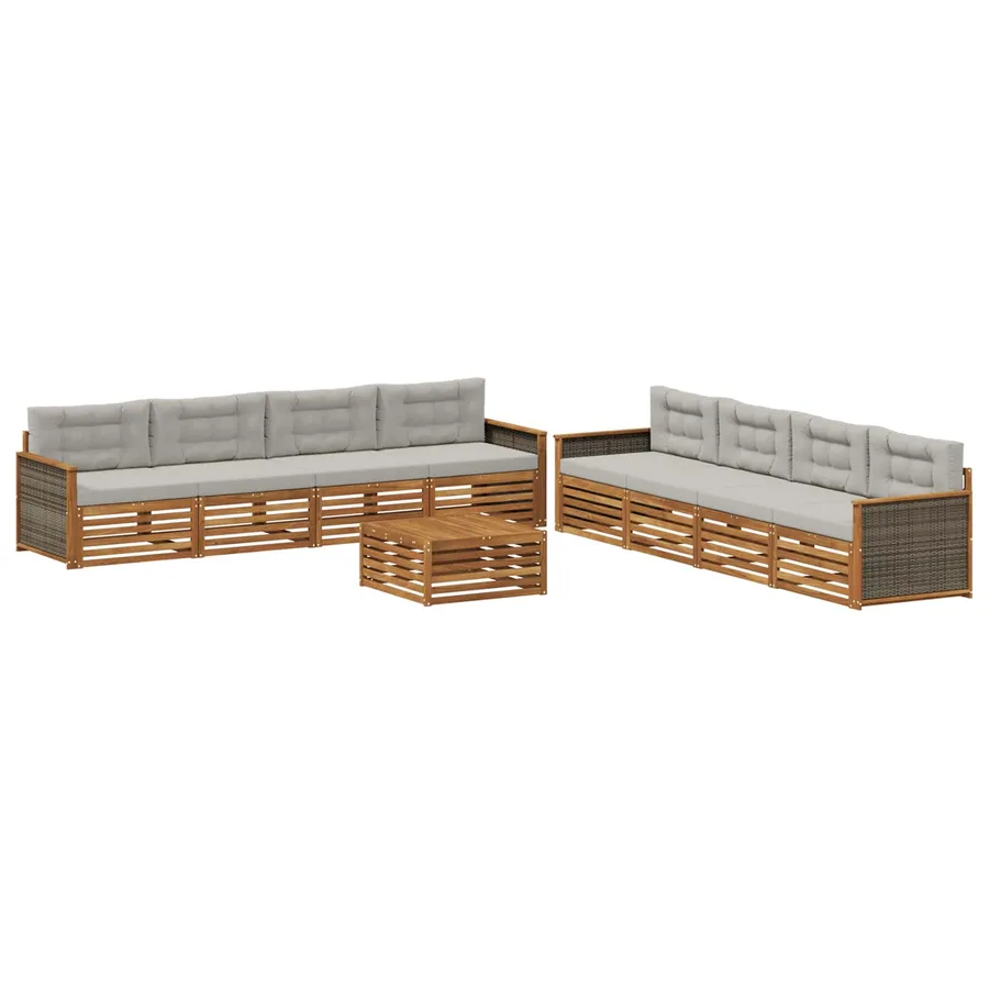 Ensemble de canapés d'extérieur 9 pcs Naturel et gris clair - 2