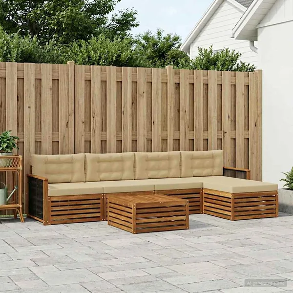 Ensemble de canapés d'extérieur 6 pcs Naturel et Beige