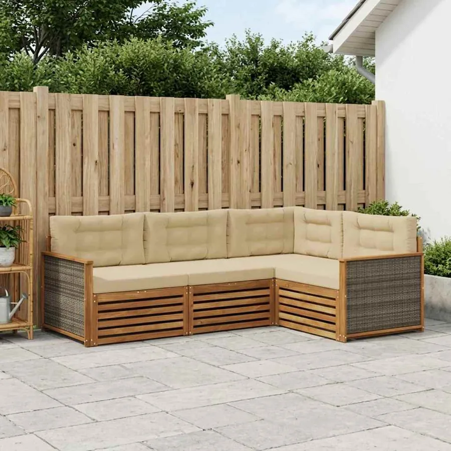 Ensemble de canapés d'extérieur 4 pcs Naturel et Beige