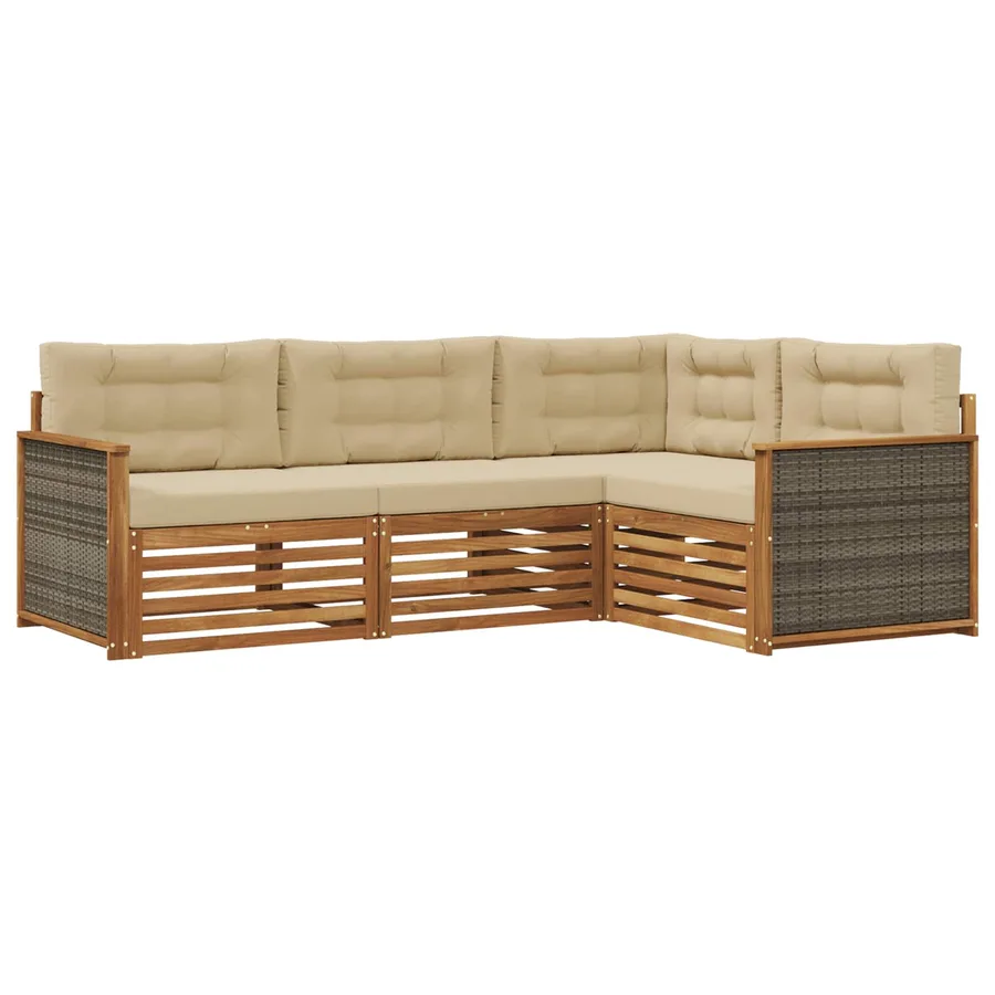 Ensemble de canapés d'extérieur 4 pcs Naturel et Beige - 2