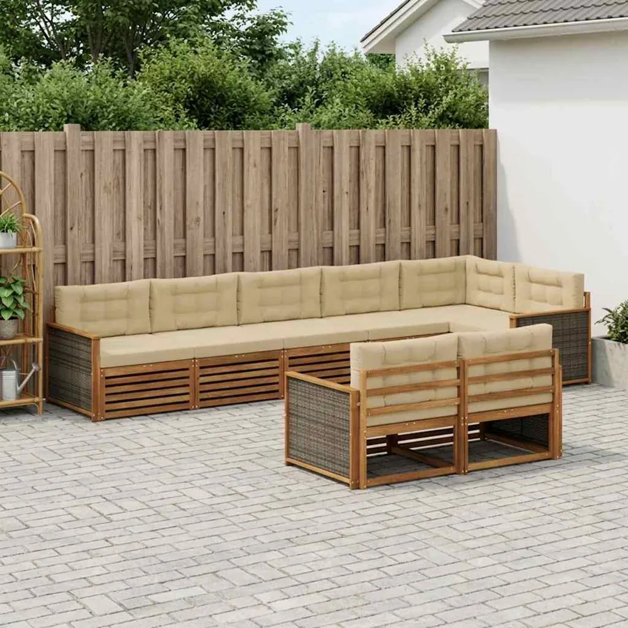 Ensemble de canapés d'extérieur 8 pcs Naturel et Beige