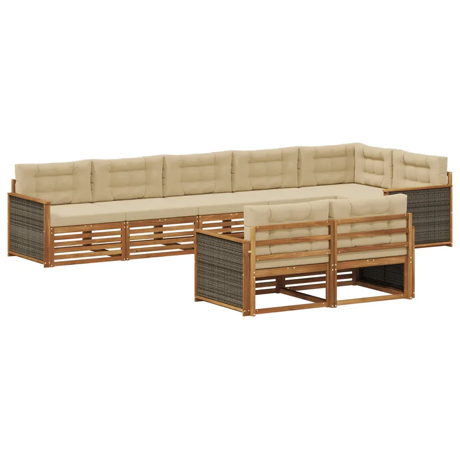 Ensemble de canapés d'extérieur 8 pcs Naturel et Beige - 2