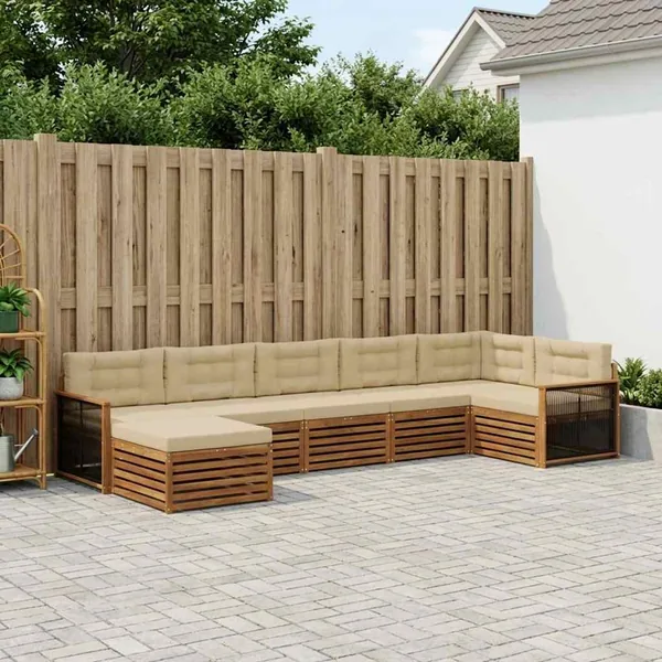 Ensemble de canapés d'extérieur 7 pcs Naturel et Beige