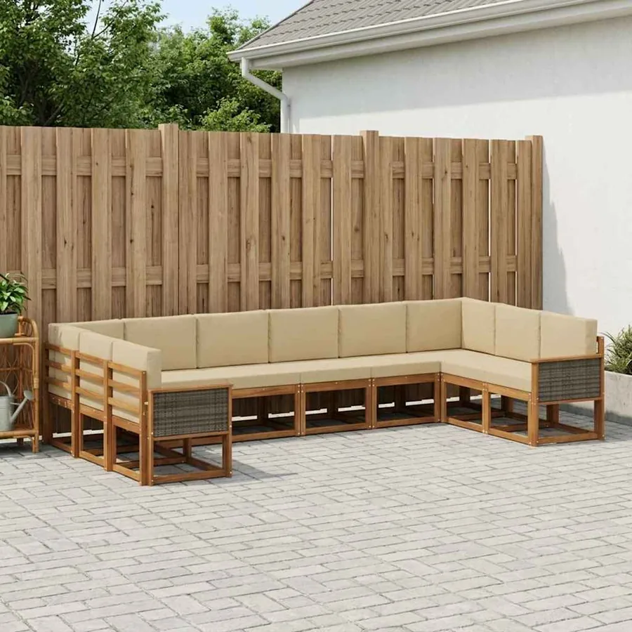 Ensemble de canapés d'extérieur 10 pcs Naturel et Beige