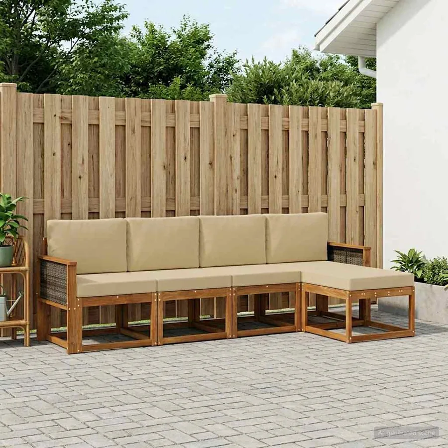 Ensemble de canapés d'extérieur 5 pcs Naturel et Beige