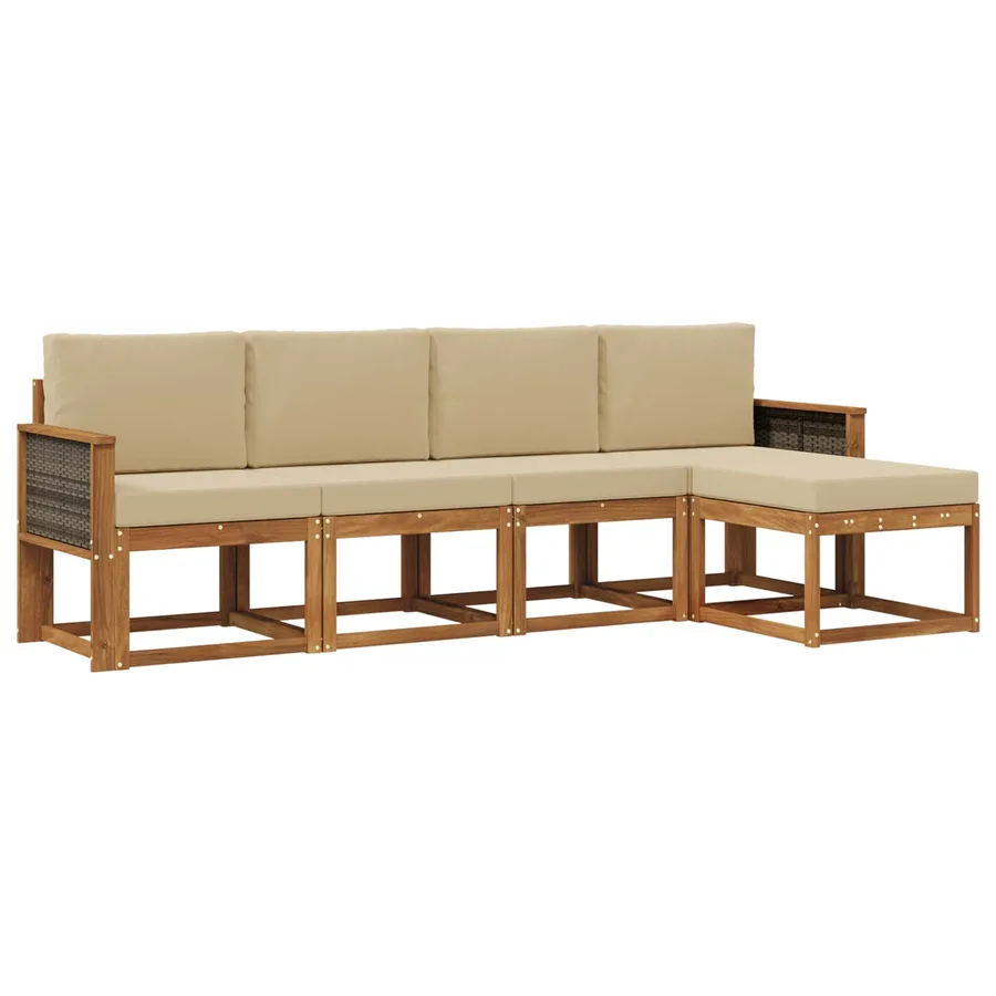 Ensemble de canapés d'extérieur 5 pcs Naturel et Beige - 2