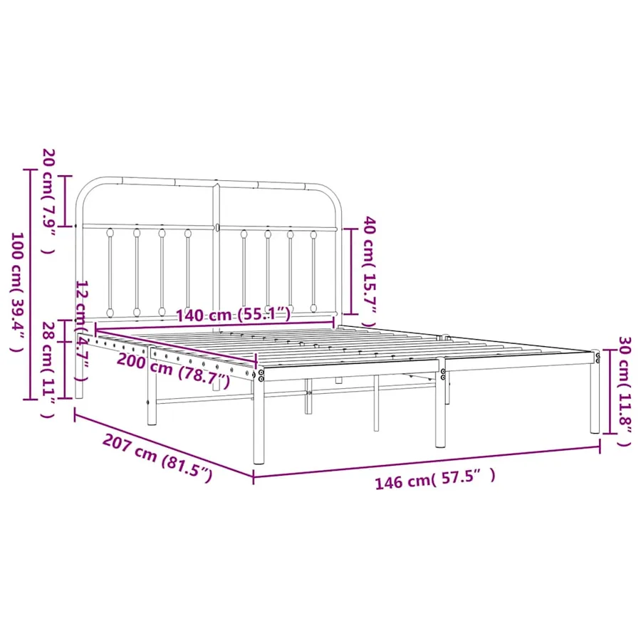 Cadre de lit métal sans matelas et tête de lit blanc 140x200 cm - 10