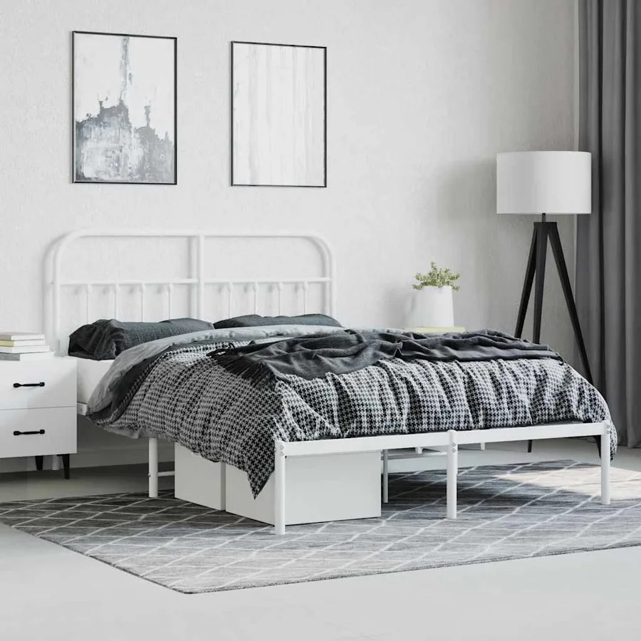 Cadre de lit métal sans matelas et tête de lit blanc 140x200 cm - 4