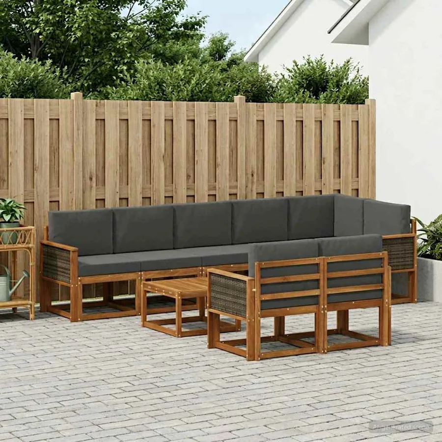 Ensemble de canapés d'extérieur 9 pcs Naturel et Anthracite