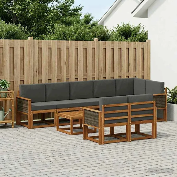 Ensemble de canapés d'extérieur 9 pcs Naturel et Anthracite