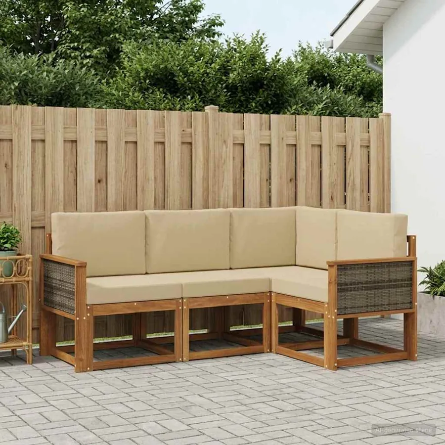 Ensemble de canapés d'extérieur 4 pcs Naturel et Beige