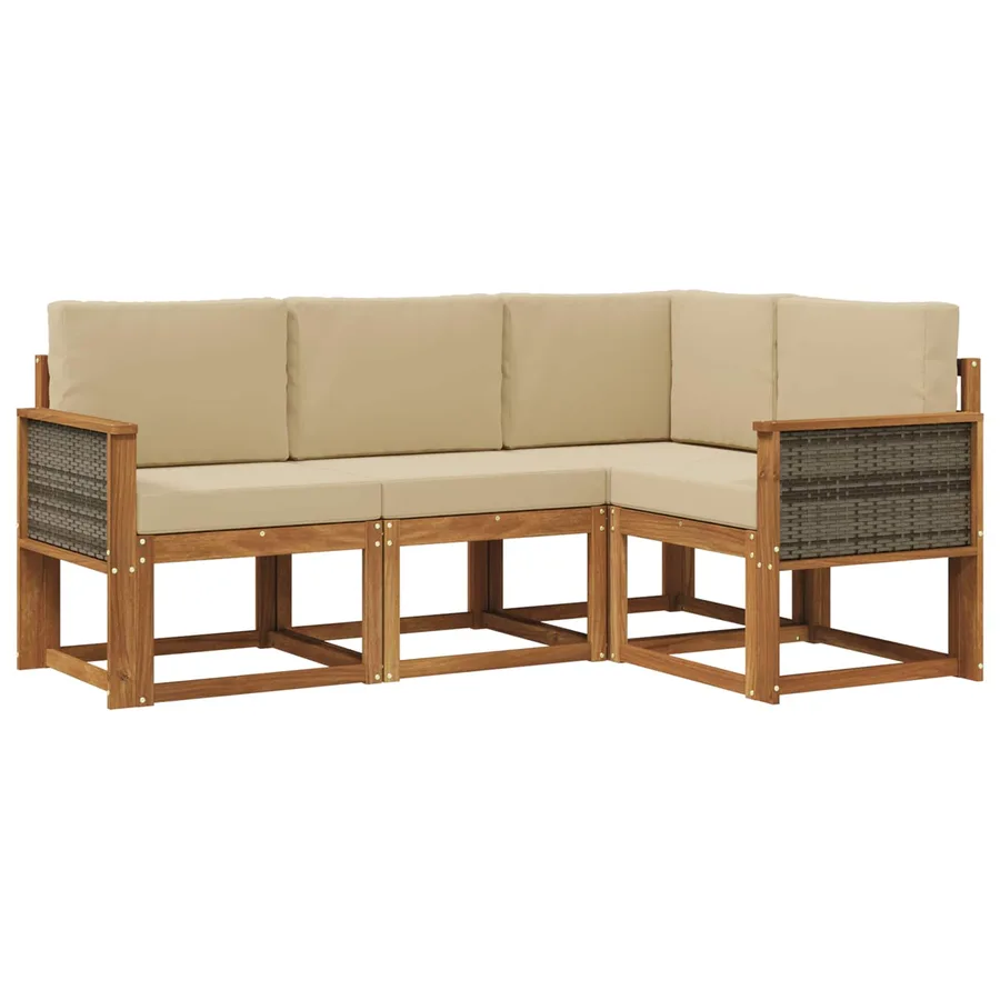 Ensemble de canapés d'extérieur 4 pcs Naturel et Beige - 2
