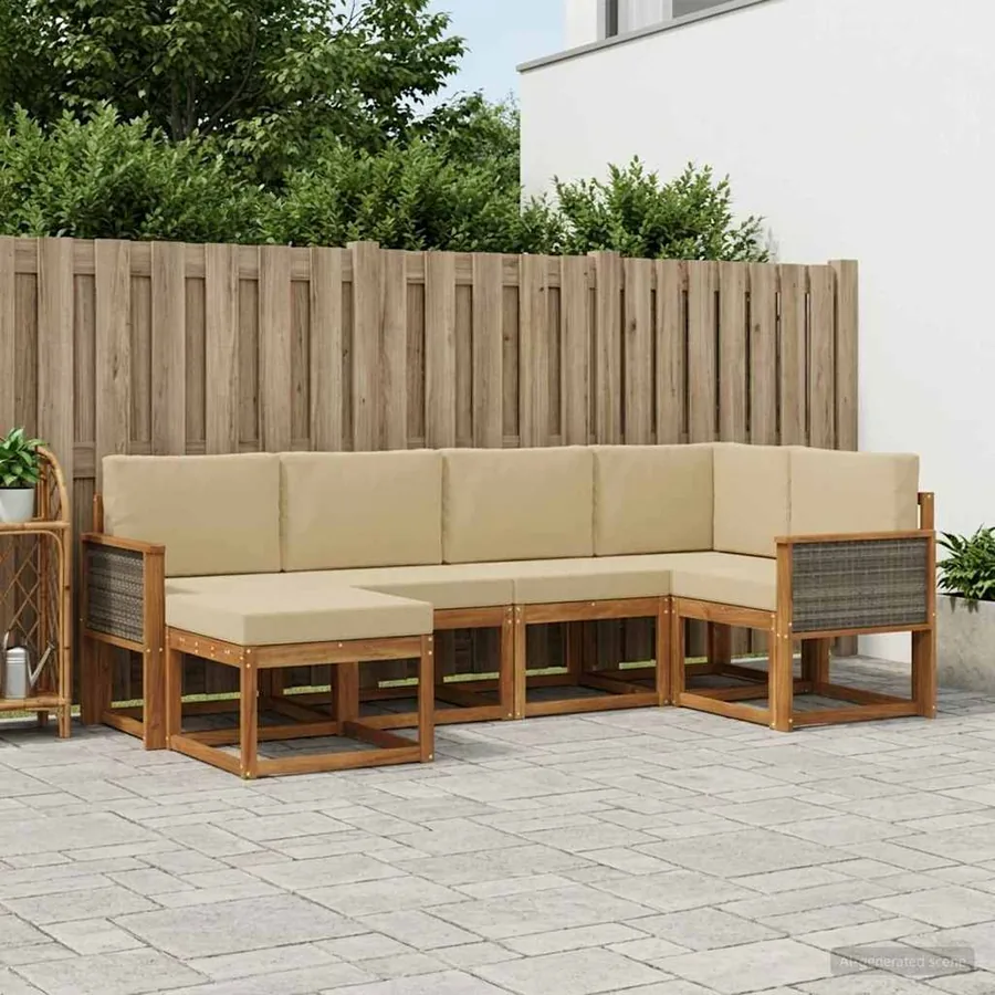 Ensemble de canapés d'extérieur 6 pcs Naturel et Beige