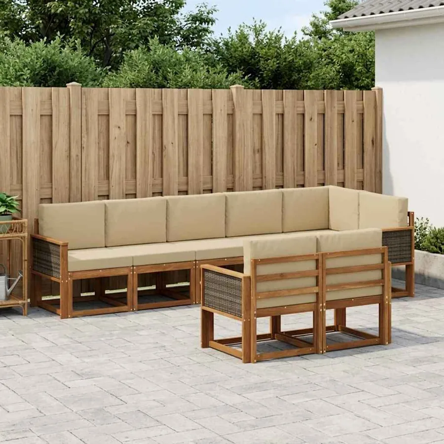 Ensemble de canapés d'extérieur 8 pcs Naturel et Beige