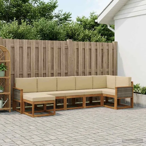 Ensemble de canapés d'extérieur 7 pcs Naturel et Beige