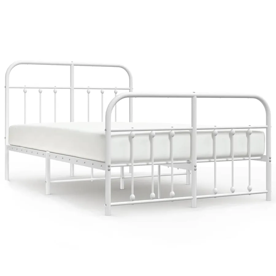 Cadre de lit métal sans matelas et pied de lit blanc 120x190 cm - 2