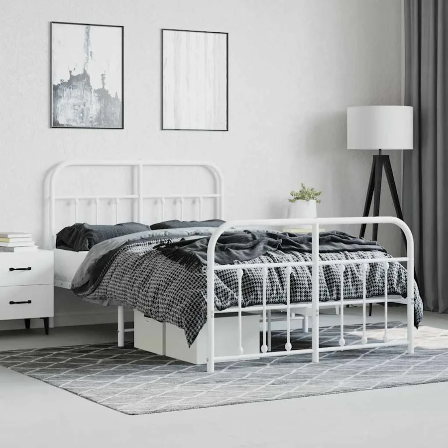 Cadre de lit métal sans matelas et pied de lit blanc 120x190 cm - 4
