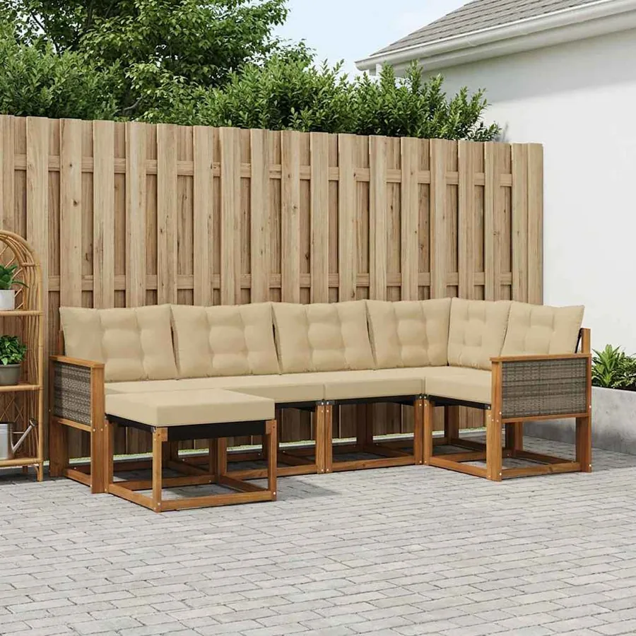 Ensemble de canapés d'extérieur 6 pcs Naturel et Beige