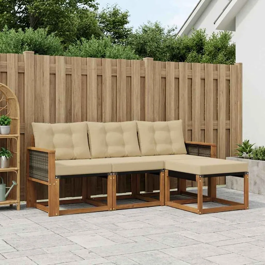 Ensemble de canapés d'extérieur 4 pcs Naturel et Beige