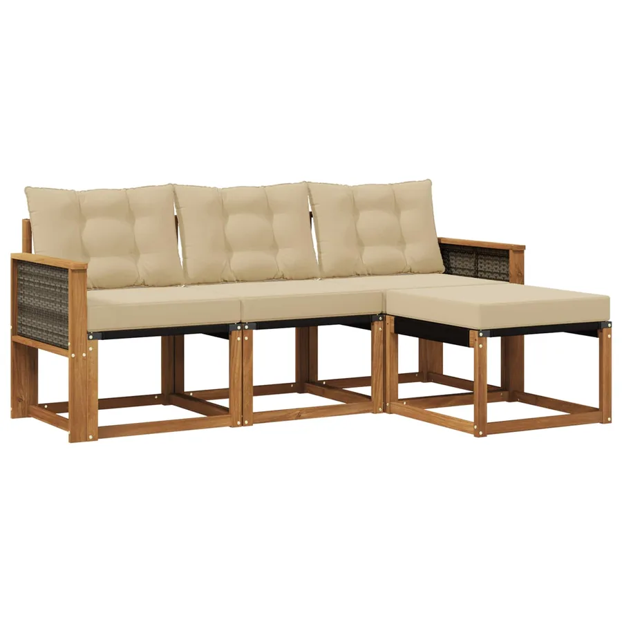 Ensemble de canapés d'extérieur 4 pcs Naturel et Beige - 2