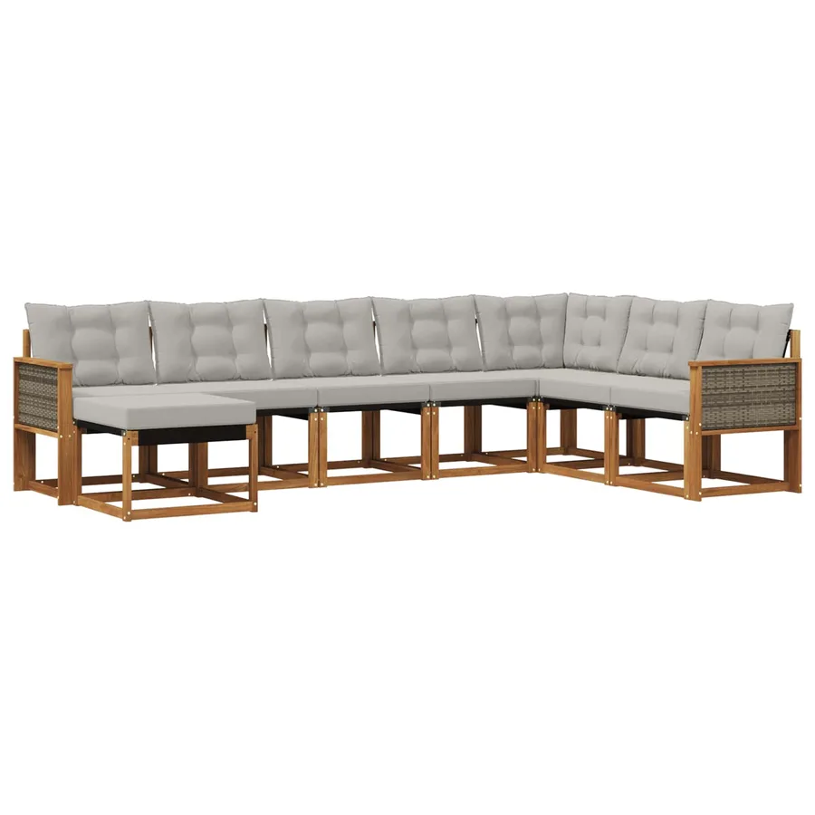 Ensemble de canapés d'extérieur 8 pcs Naturel et Gris clair - 2