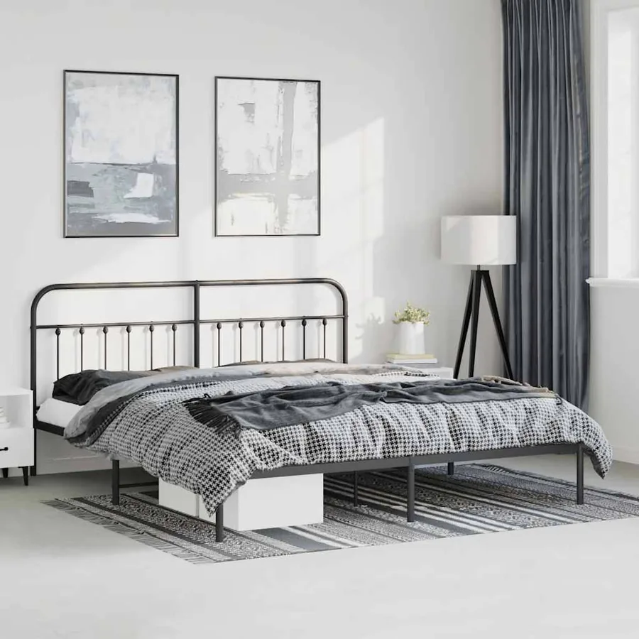 Cadre de lit métal sans matelas avec tête de lit noir 193x203cm