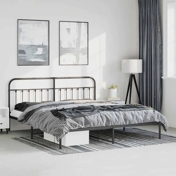 Cadre de lit métal sans matelas avec tête de lit noir 193x203cm