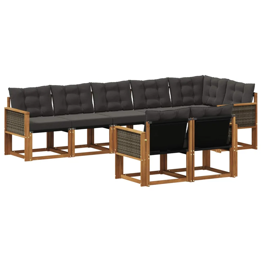 Ensemble de canapés d'extérieur 8 pcs Naturel et noir - 2