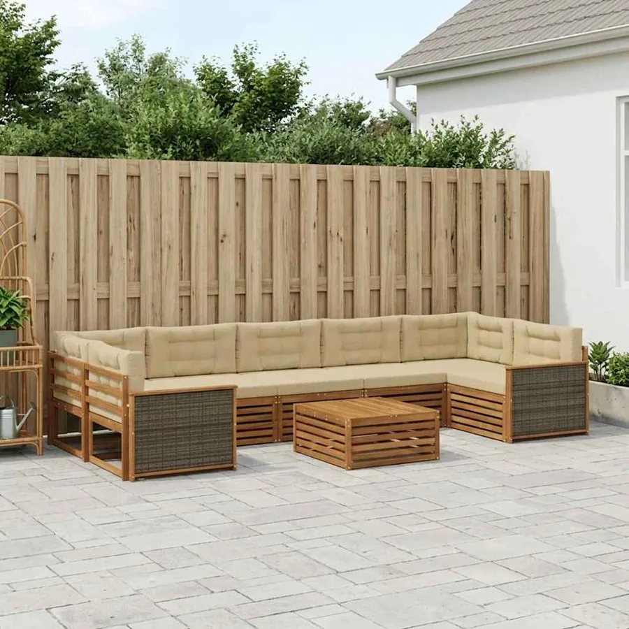 Ensemble de canapés d'extérieur 8 pcs Naturel et Beige