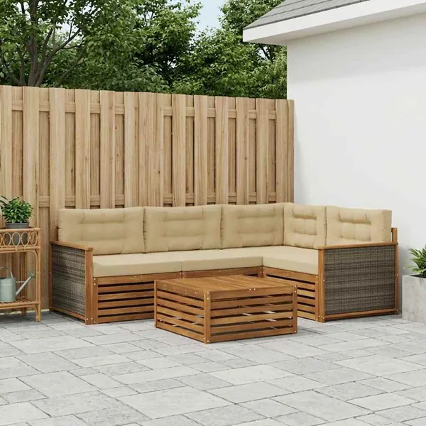 Ensemble de canapés d'extérieur 5 pcs Naturel et Beige