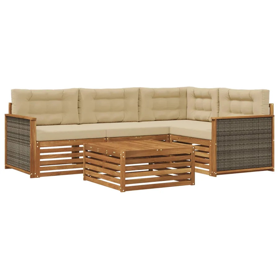 Ensemble de canapés d'extérieur 5 pcs Naturel et Beige - 2