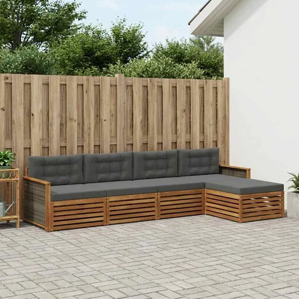 Ensemble de canapés d'extérieur 5 pcs Naturel et Anthracite