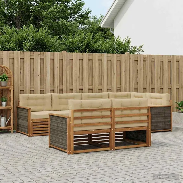 Ensemble de canapés d'extérieur 7 pcs Naturel et Beige