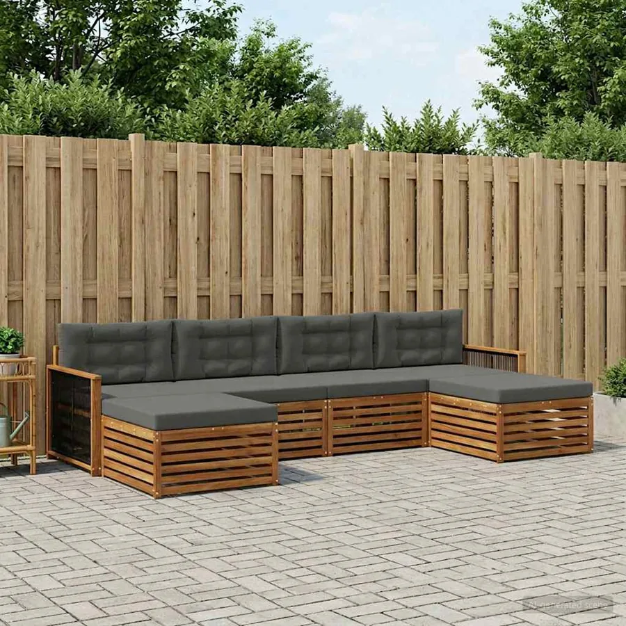 Ensembles de canapés avec coussin 6 pcs Bois d'Acacia Massif
