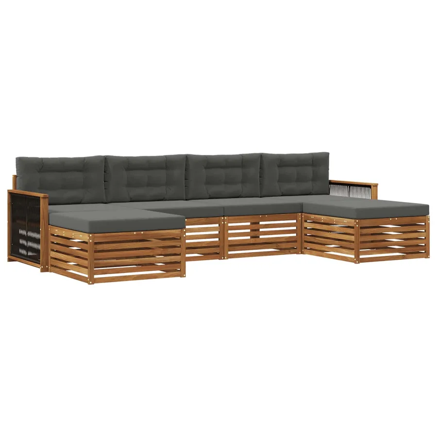 Ensembles de canapés avec coussin 6 pcs Bois d'Acacia Massif - 2