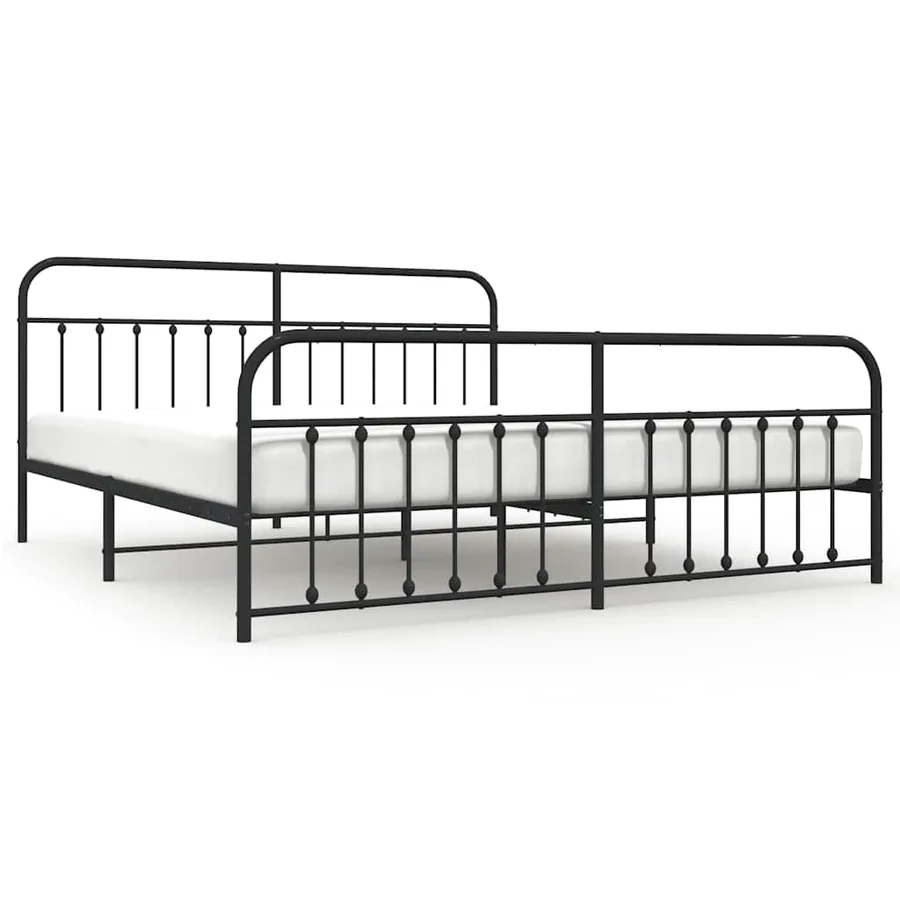 Cadre de lit métal sans matelas avec pied de lit noir 193x203cm - 2