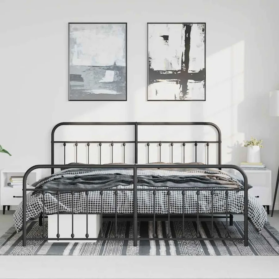 Cadre de lit métal sans matelas avec pied de lit noir 193x203cm - 3