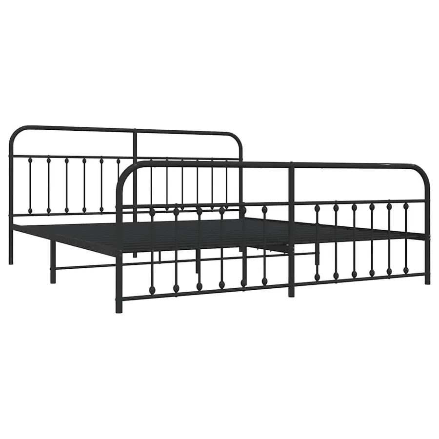 Cadre de lit métal sans matelas avec pied de lit noir 193x203cm - 4